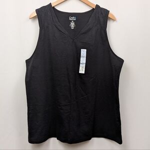 NWT Croft & Barrow V-Neck Tank Top Sleeveless Tee Smocked Detail Black XXL